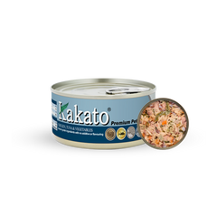 Kakato Chicken Tuna & Vegetables premium pet food can with high-protein chicken, tuna, and mixed vegetables.