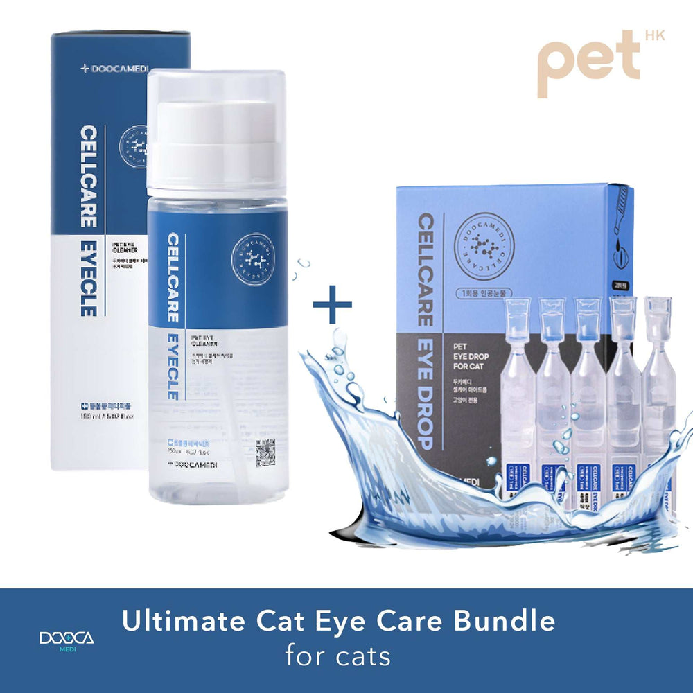 Doocamedi Ultimate Cat Eye Care Bundle with Cellcare Eyecle and Eye Drop for feline eye health and tear stain removal