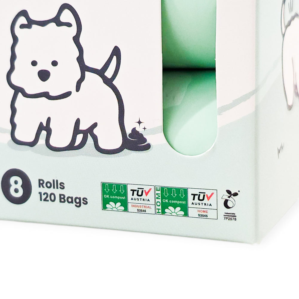 Pet HK Poo Bags - Certified Compostable (120 Bags, 8 Rolls) Poop Bags - PET