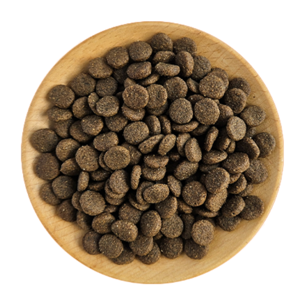 Kakato ONE Lamb dog dry food kibble in wooden bowl for all life stages