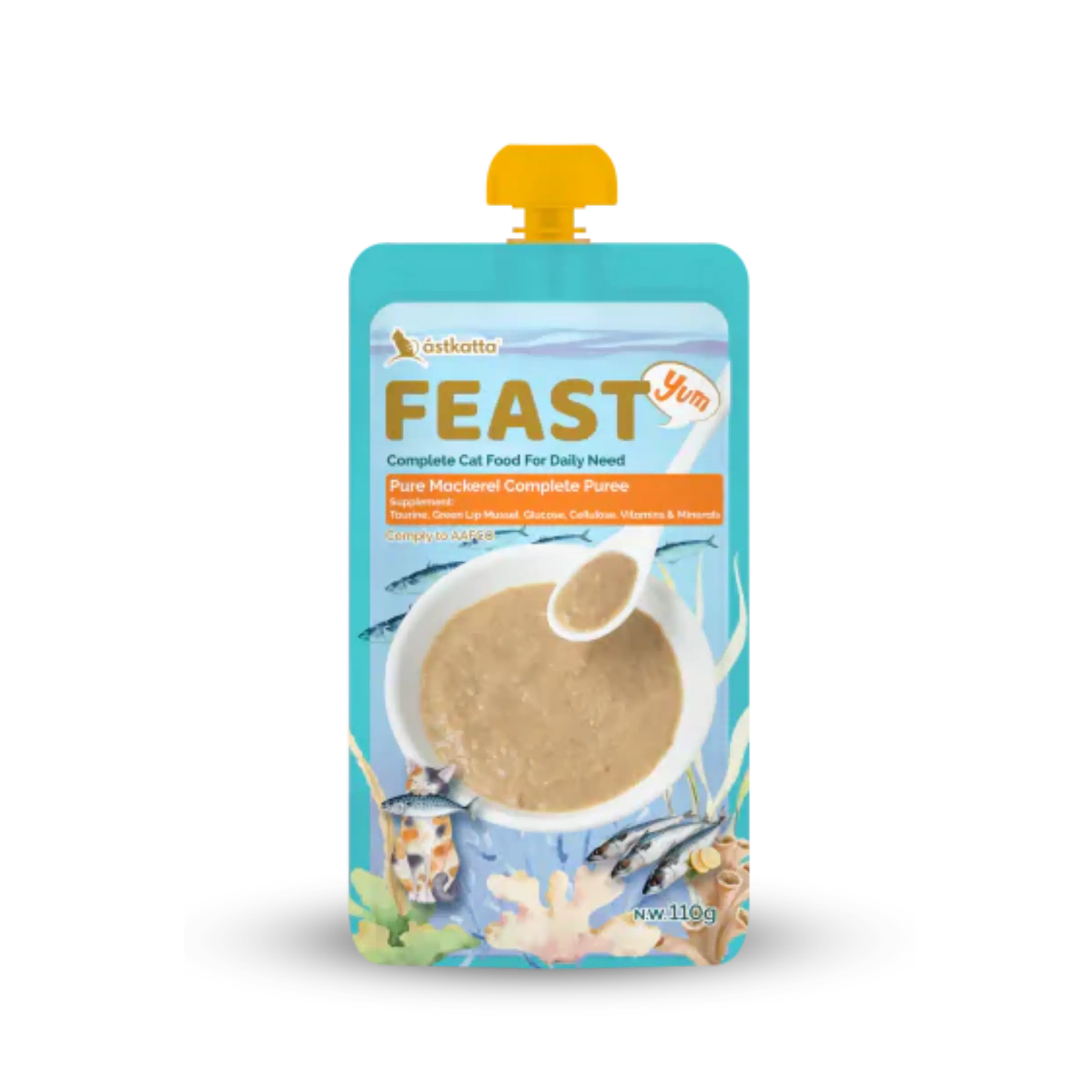 Astkatta FEAST Complete Puree - Pure Mackerel Astkatta - Feast 鮮肉盛宴營養主食肉泥唧唧包 - 純鯖魚 110g ástkatta