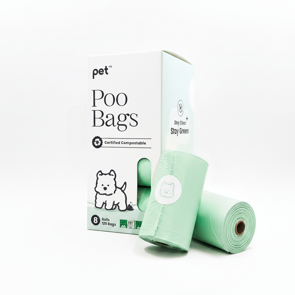 Pet HK Poo Bags - Certified Compostable (120 Bags, 8 Rolls) Poop Bags - PET